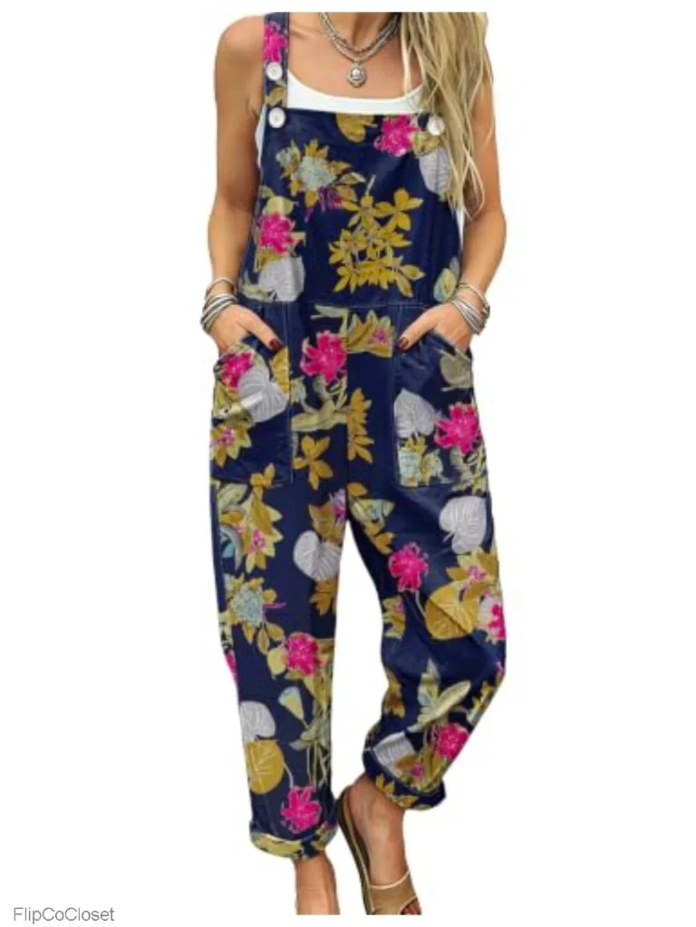 Women's 100% Cotton Overalls Bib Jumpsuit Adjustable Straps Pockets Casual Boho
